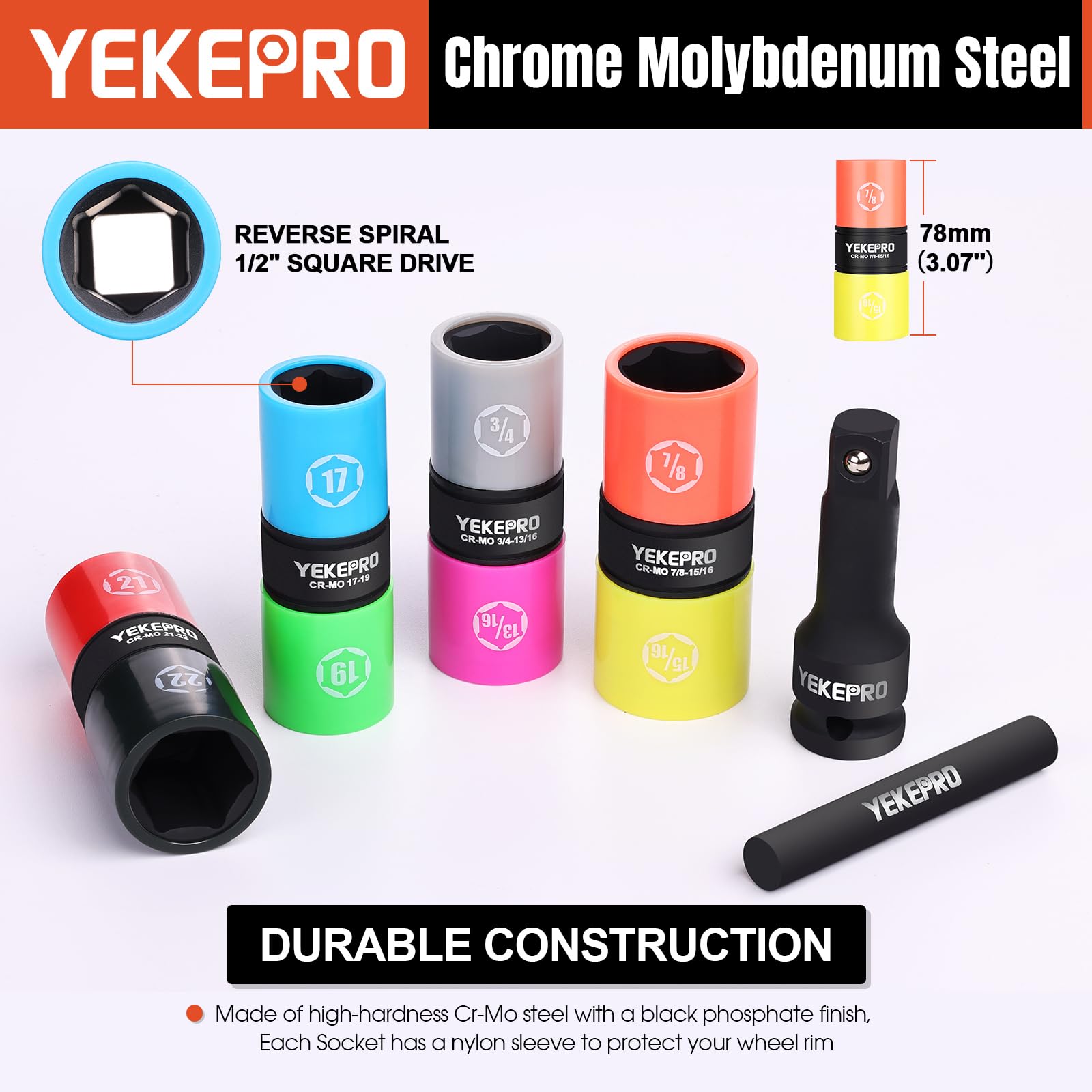 YEKEPRO 1/2-Inch Drive 17mm x 17.5mm Flip Lug Nut Socket